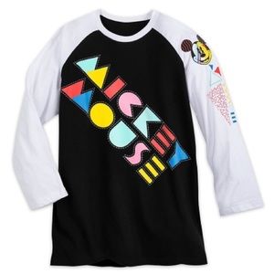 Disney Mickey Mouse 80s Flashback Baseball Tee L Large Black White Mod